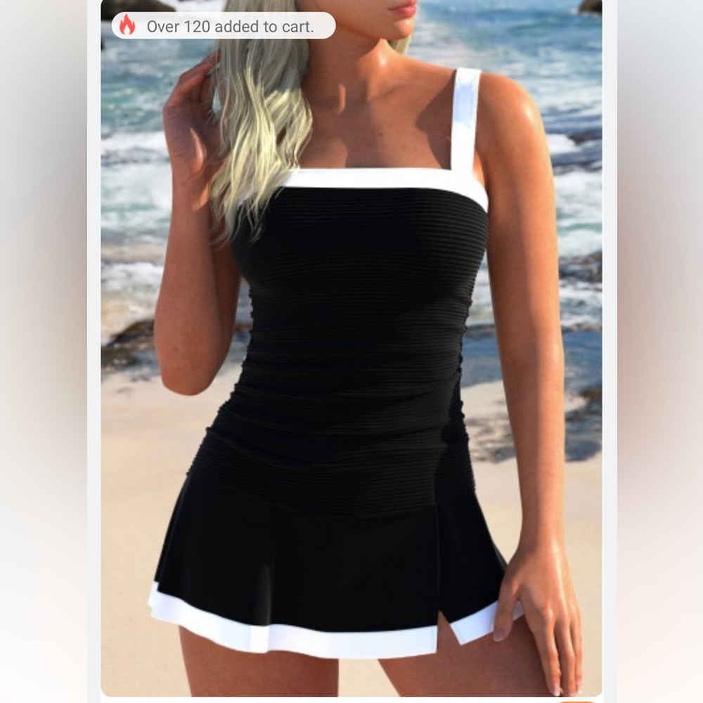 Nwot Modlily Contrast Binding Patchwork Black Tan… - image 1